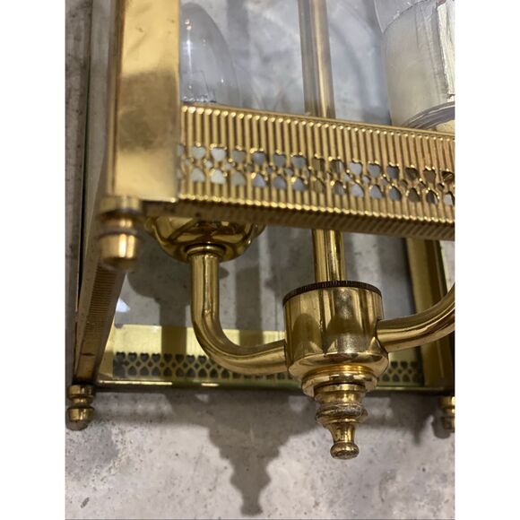 Vintage Brass and Etched Glass Hall Lantern Light Pendant Flush Mount Floral Mot - Picture 5 of 12